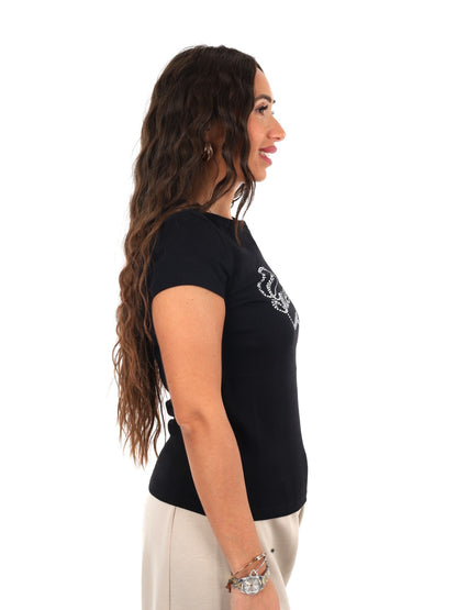 Guess amalia cn t-shirt da donna nero
