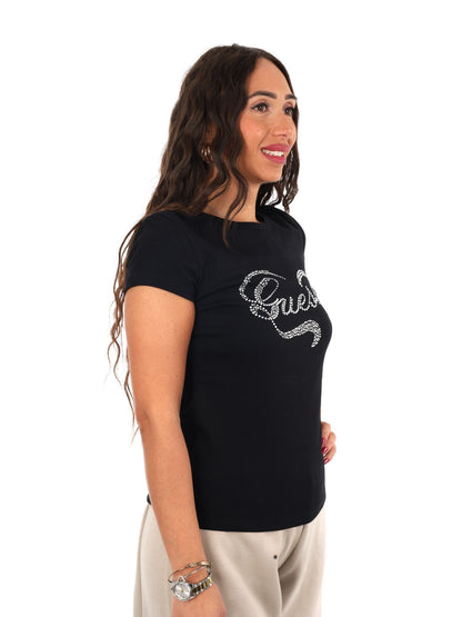 Guess amalia cn t-shirt da donna nero