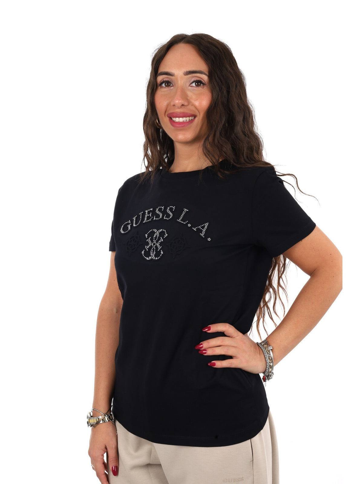 Guess elsa cn t-shirt da donna nero