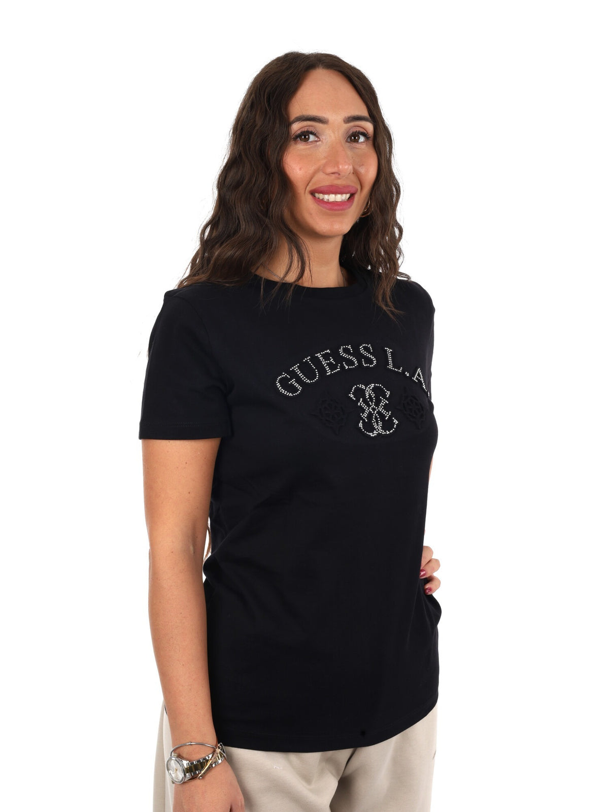 Guess elsa cn t-shirt da donna nero