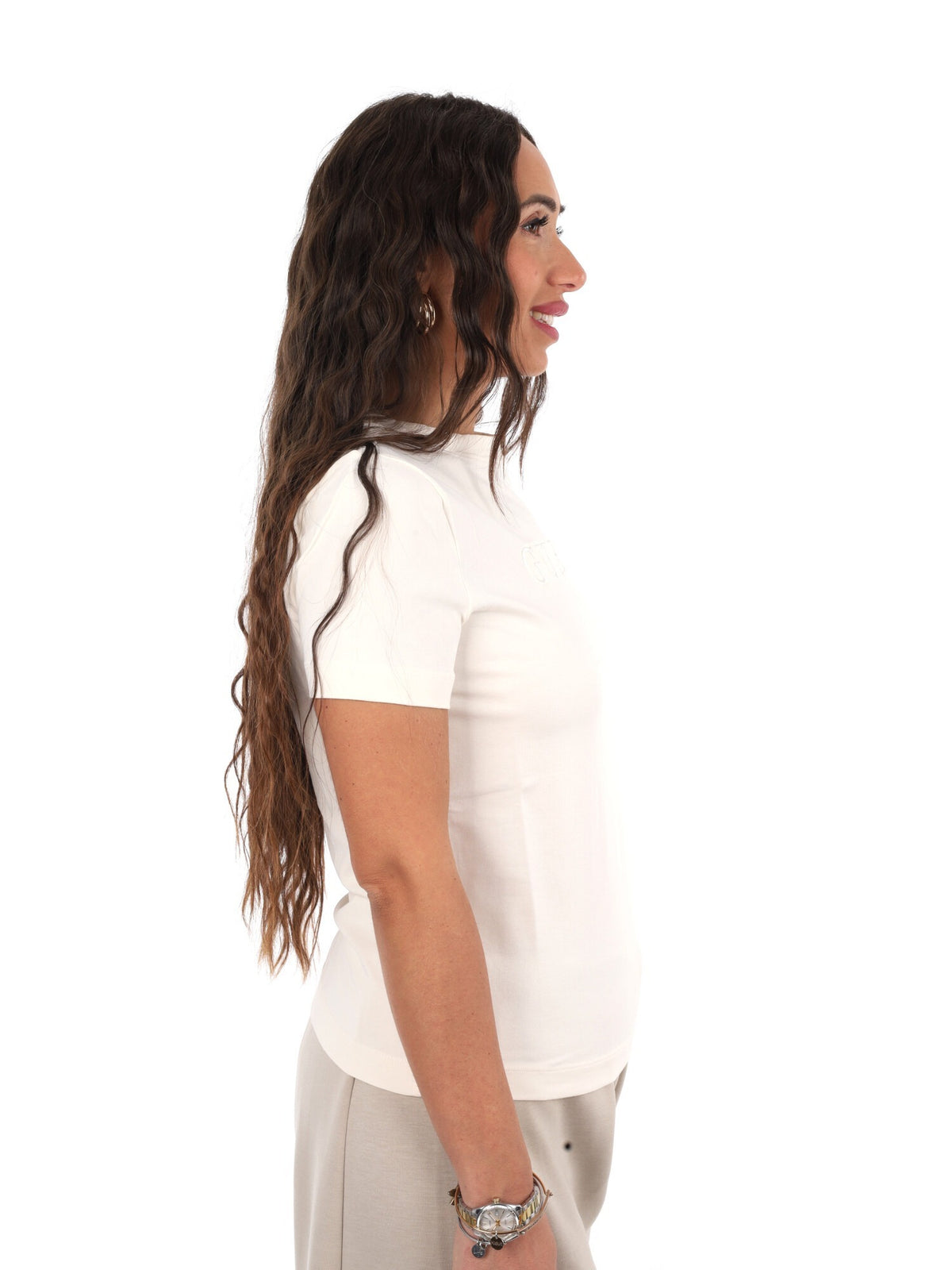 Guess grazia slim cn t-shirt da donna crema