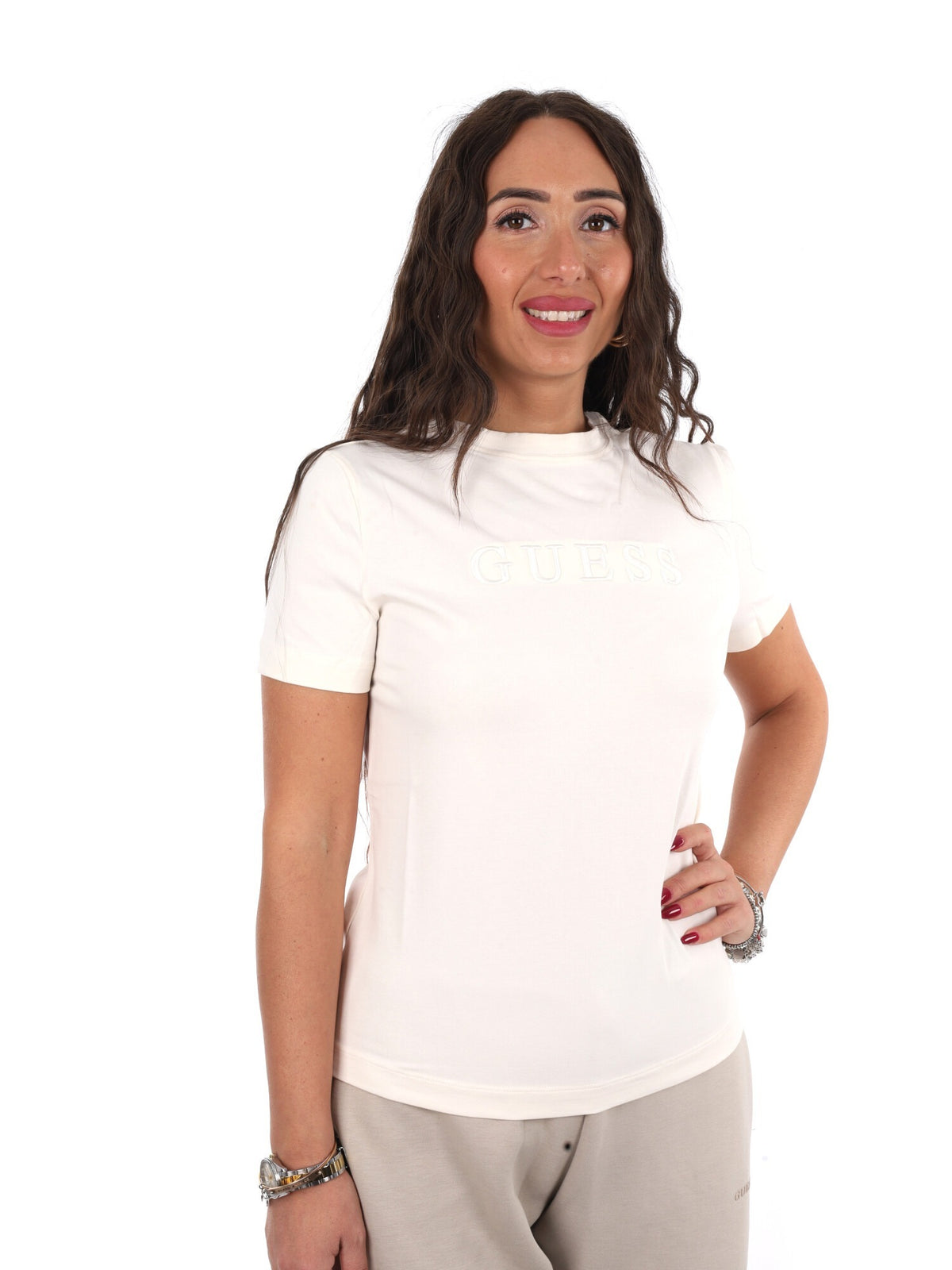 Guess grazia slim cn t-shirt da donna crema