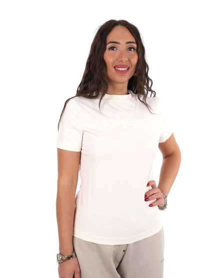 Guess grazia slim cn t-shirt da donna crema
