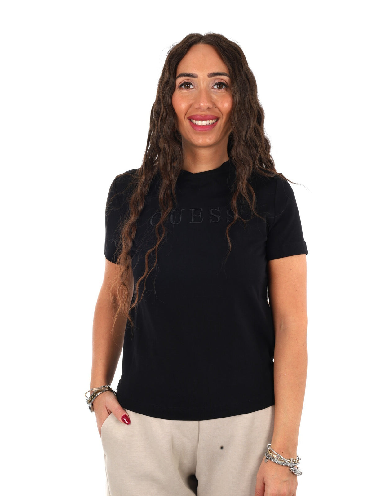 Guess grazia slim cn t-shirt da donna nero