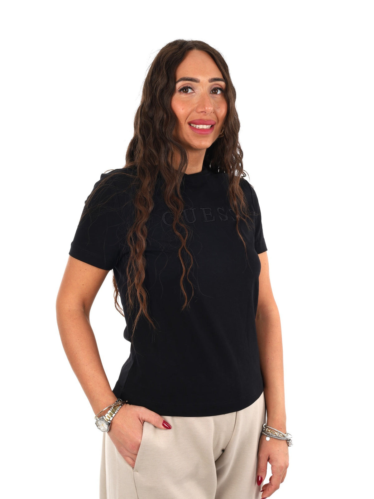 Guess grazia slim cn t-shirt da donna nero