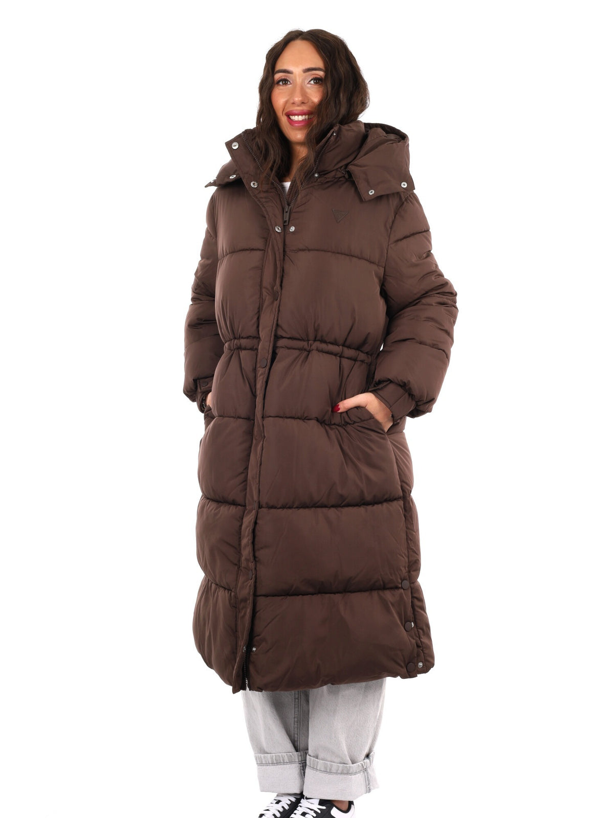 Guess virginia long giubbino da donna caffe'