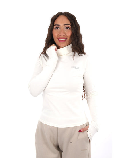 Guess greta high nec t-shirt da donna crema