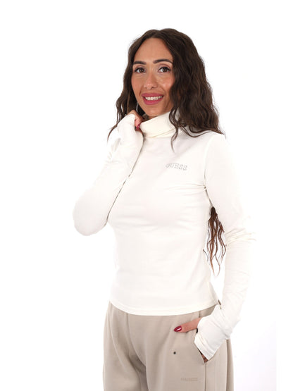 Guess greta high nec t-shirt da donna crema