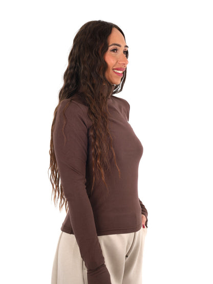 Guess greta high nec t-shirt da donna caffe'