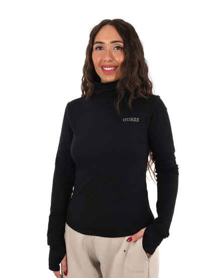 Guess greta high nec t-shirt da donna nero