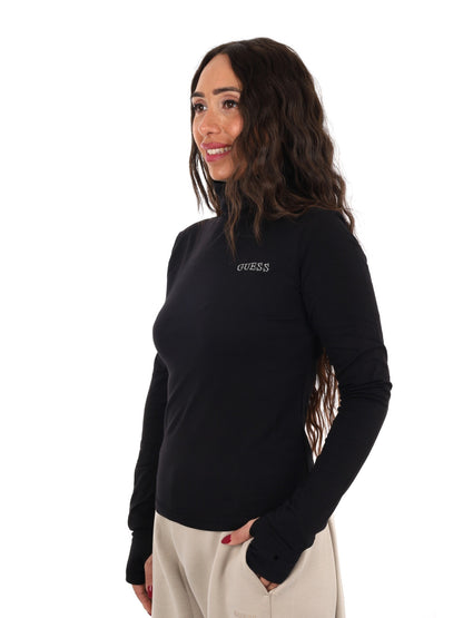 Guess greta high nec t-shirt da donna nero