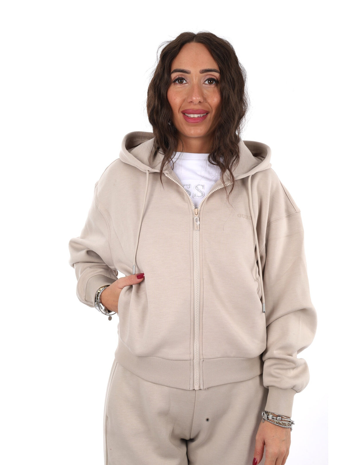 Guess brianna fullzi felpa da donna beige