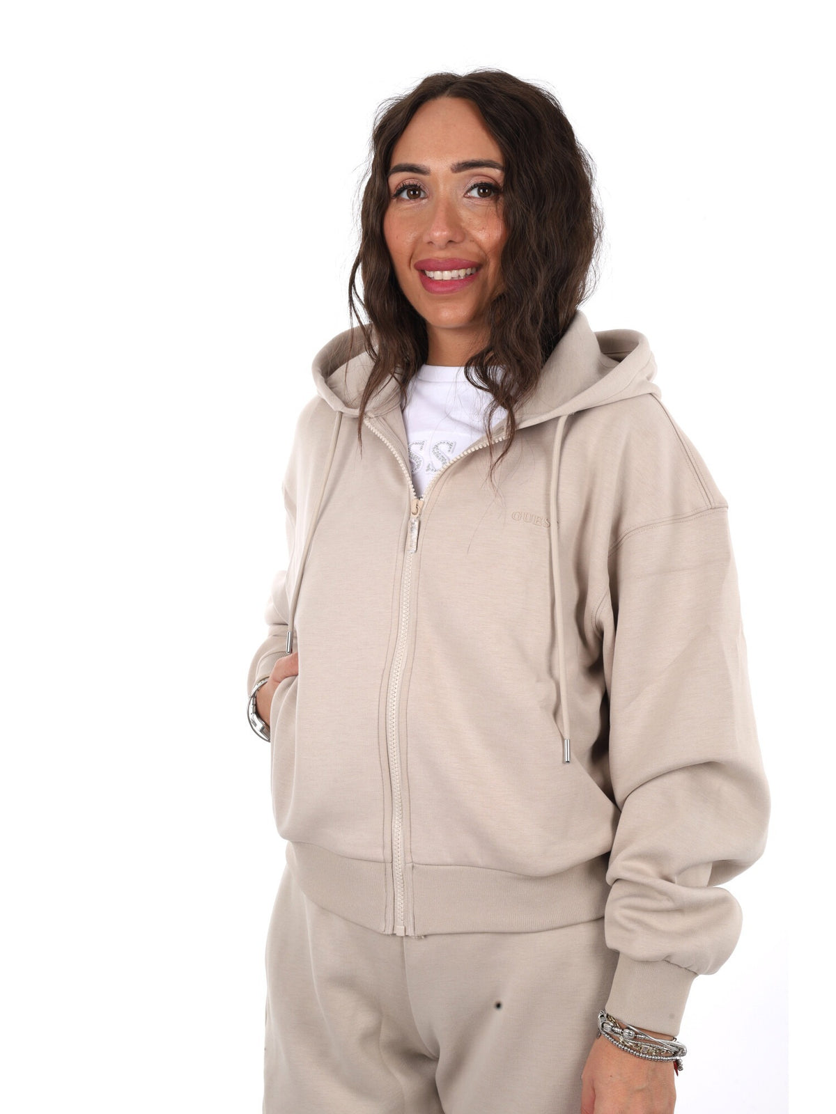 Guess brianna fullzi felpa da donna beige
