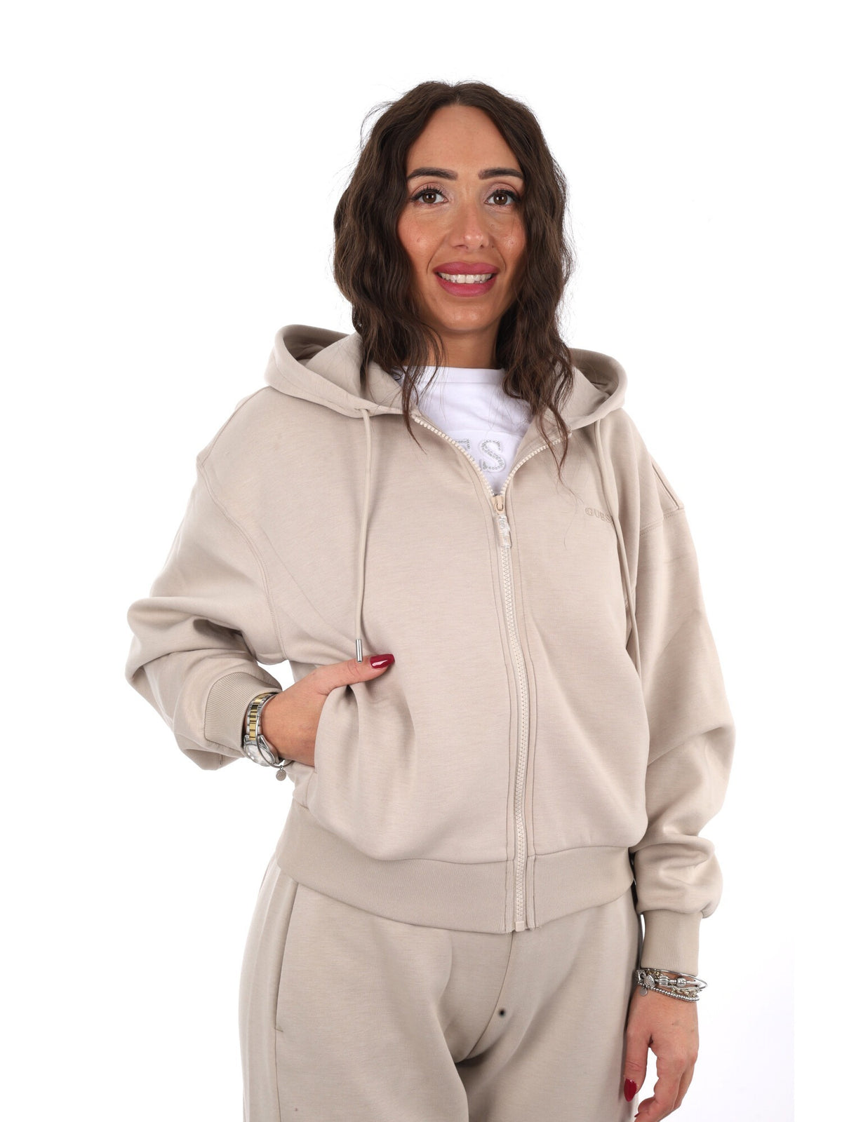 Guess brianna fullzi felpa da donna beige