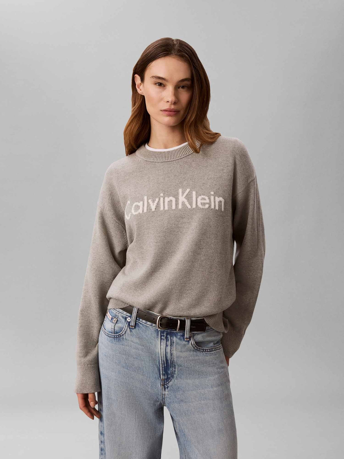 Ck contrast logo maglia da donna grigio