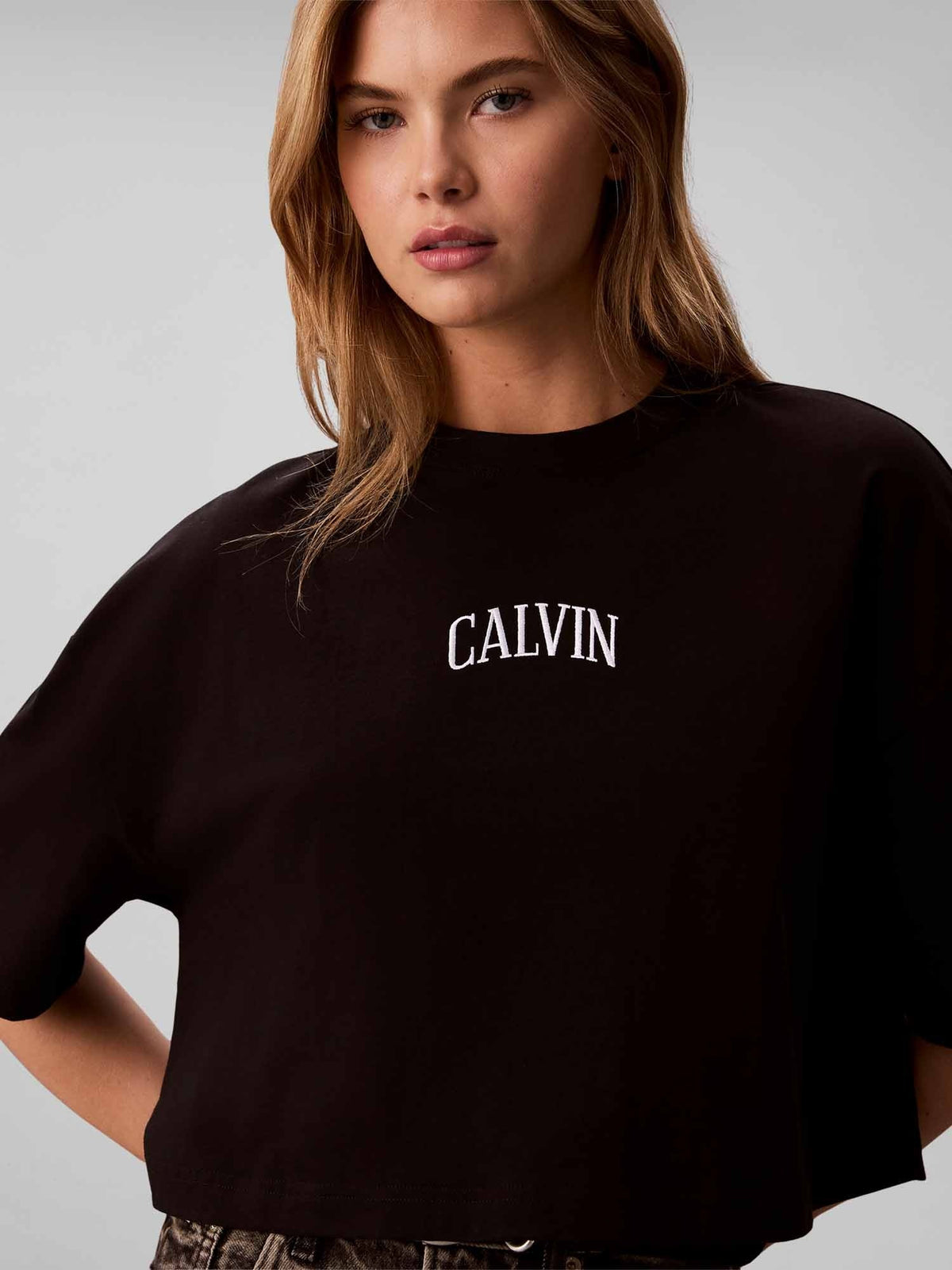 Ck boxy cropped t-shirt da donna nero