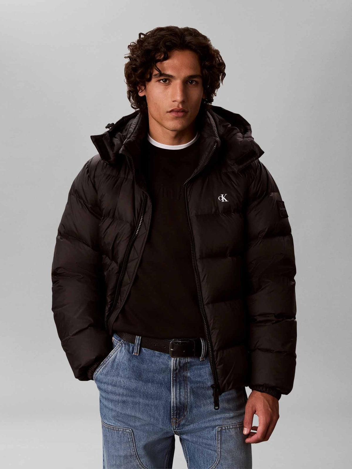 Ck nylon zip puffer giubbino da uomo nero