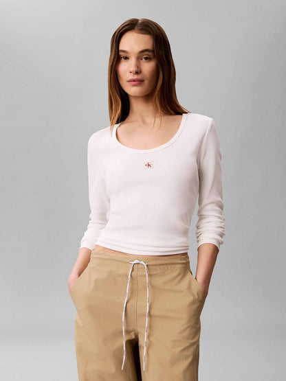 Ck woven label t-shirt da donna bianco