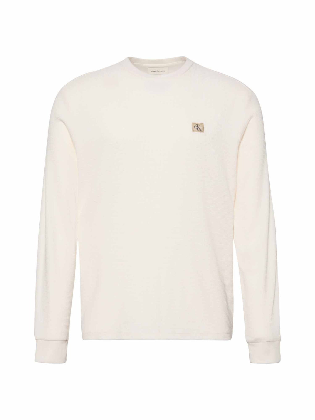 Ck waffle badge crew maglia da uomo panna
