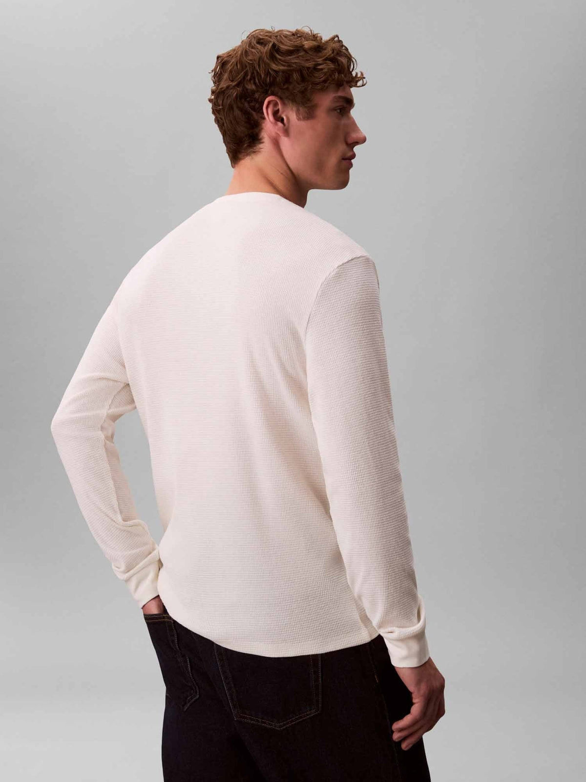Ck waffle badge crew maglia da uomo panna