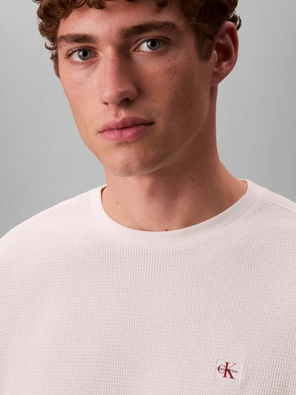 Ck waffle badge crew maglia da uomo panna
