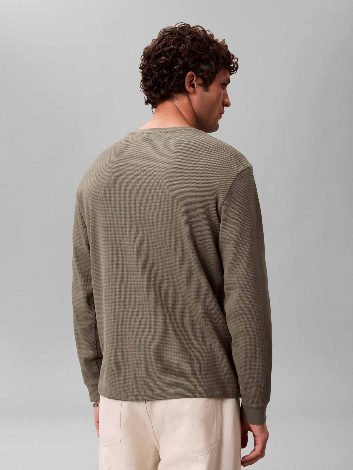 Ck waffle badge crew maglia da uomo oliva