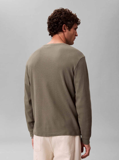 Ck waffle badge crew maglia da uomo oliva