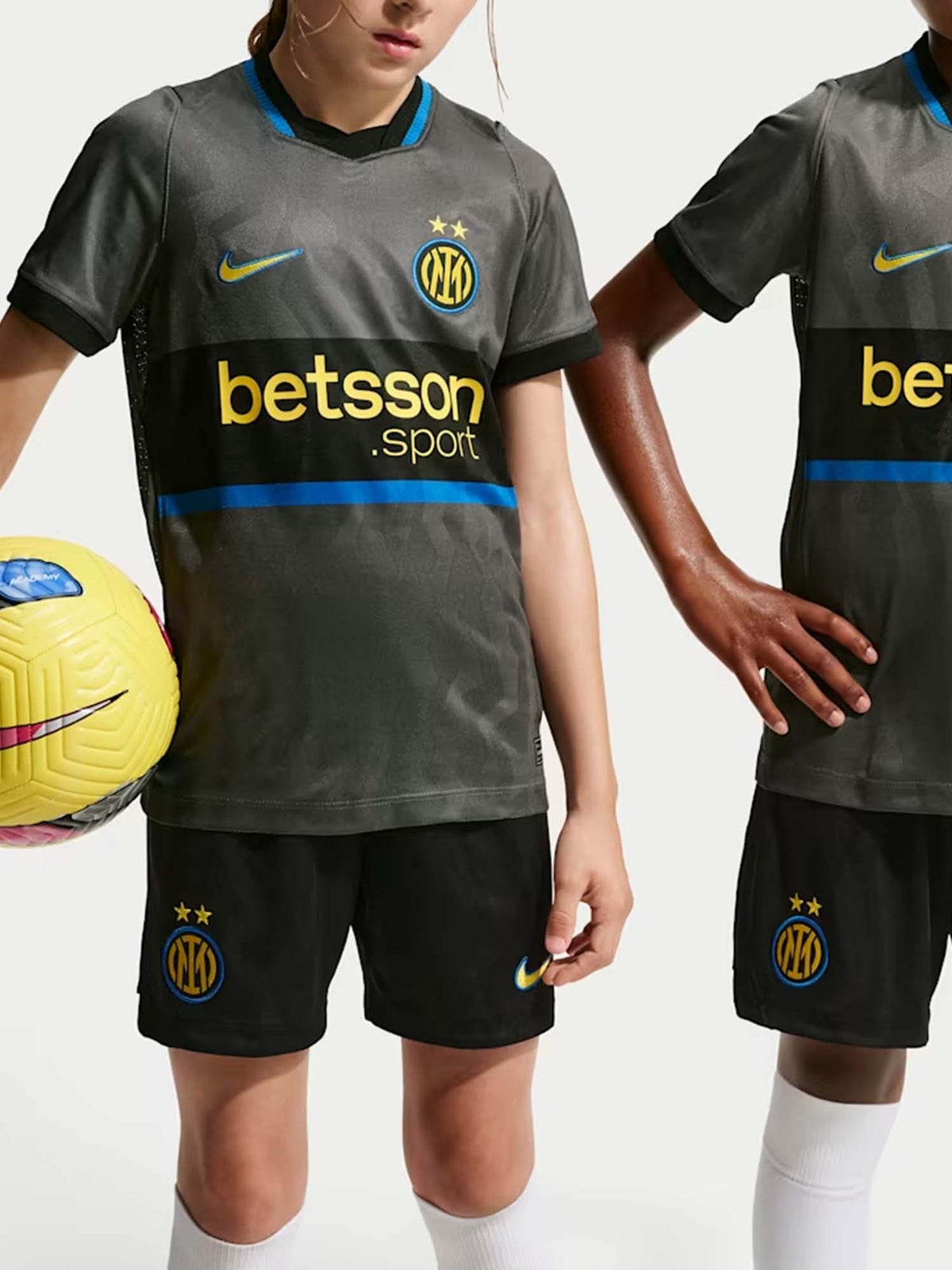 Nike inter 3 t-shirt mm calcio da bambino/a grigio-nero