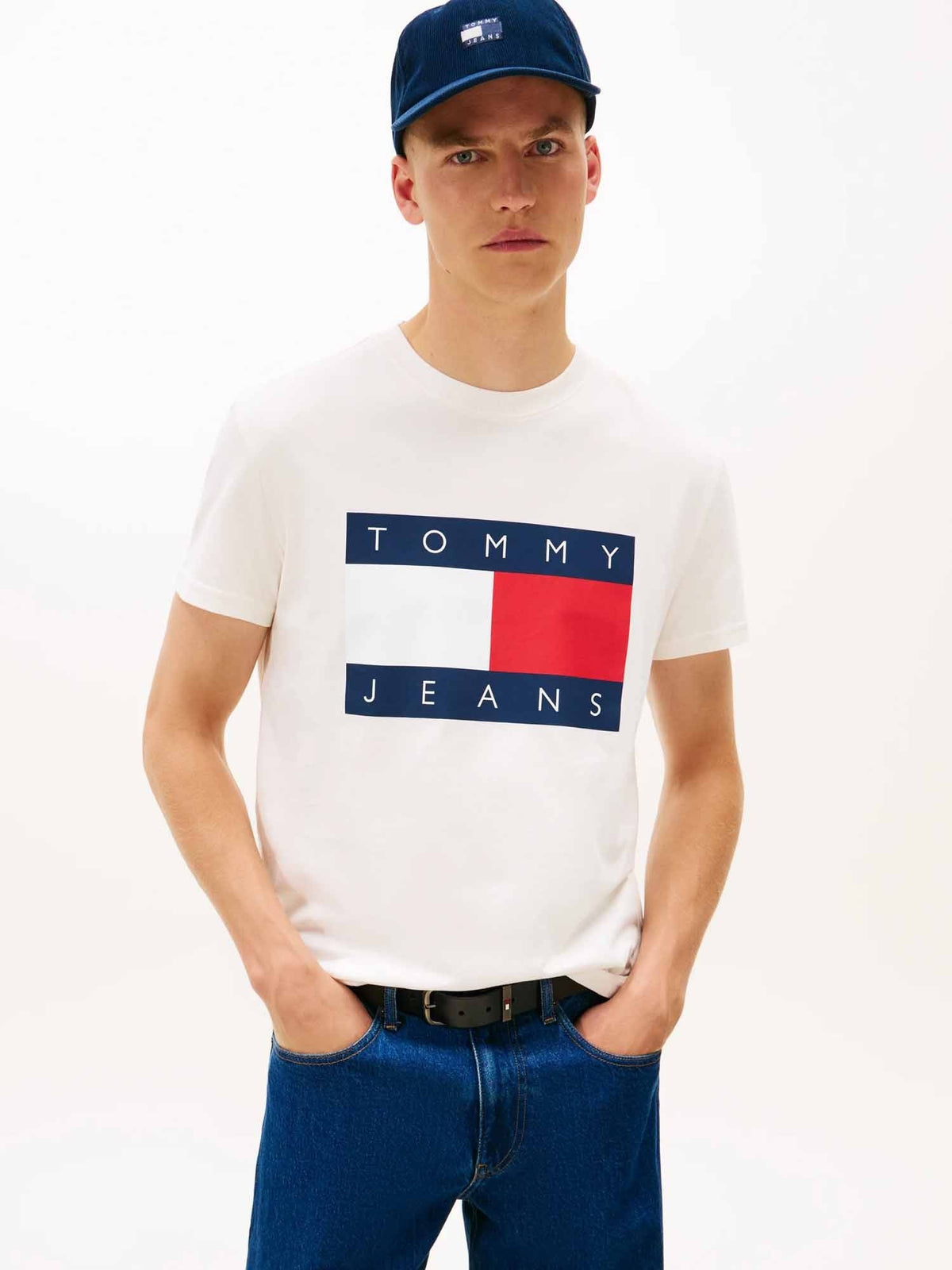 Tommy jeans big flag t-shirt da uomo bianco
