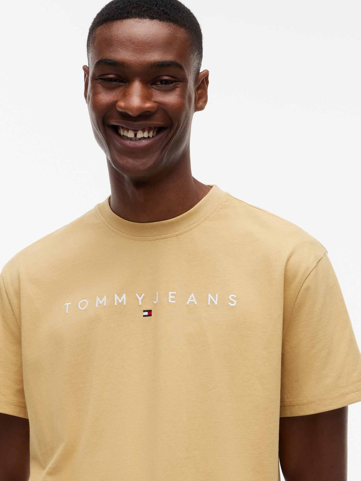 Tommy jeans linear t t-shirt da uomo beige