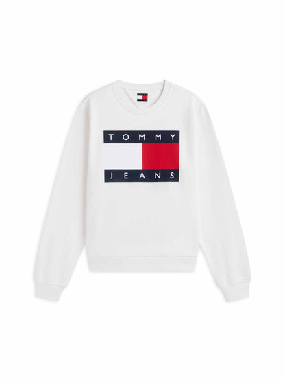Tommy jeans reg flag felpa da donna bianco