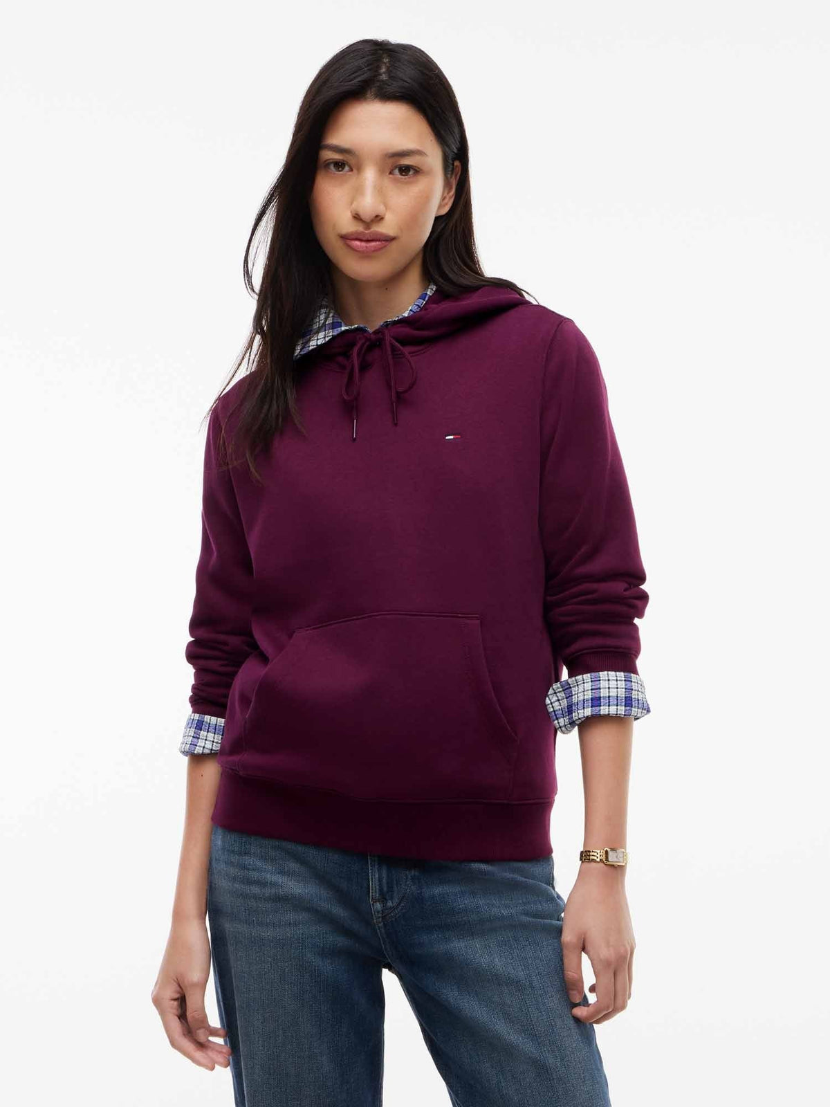 Tommy jeans reg flag felpa da donna bordeaux