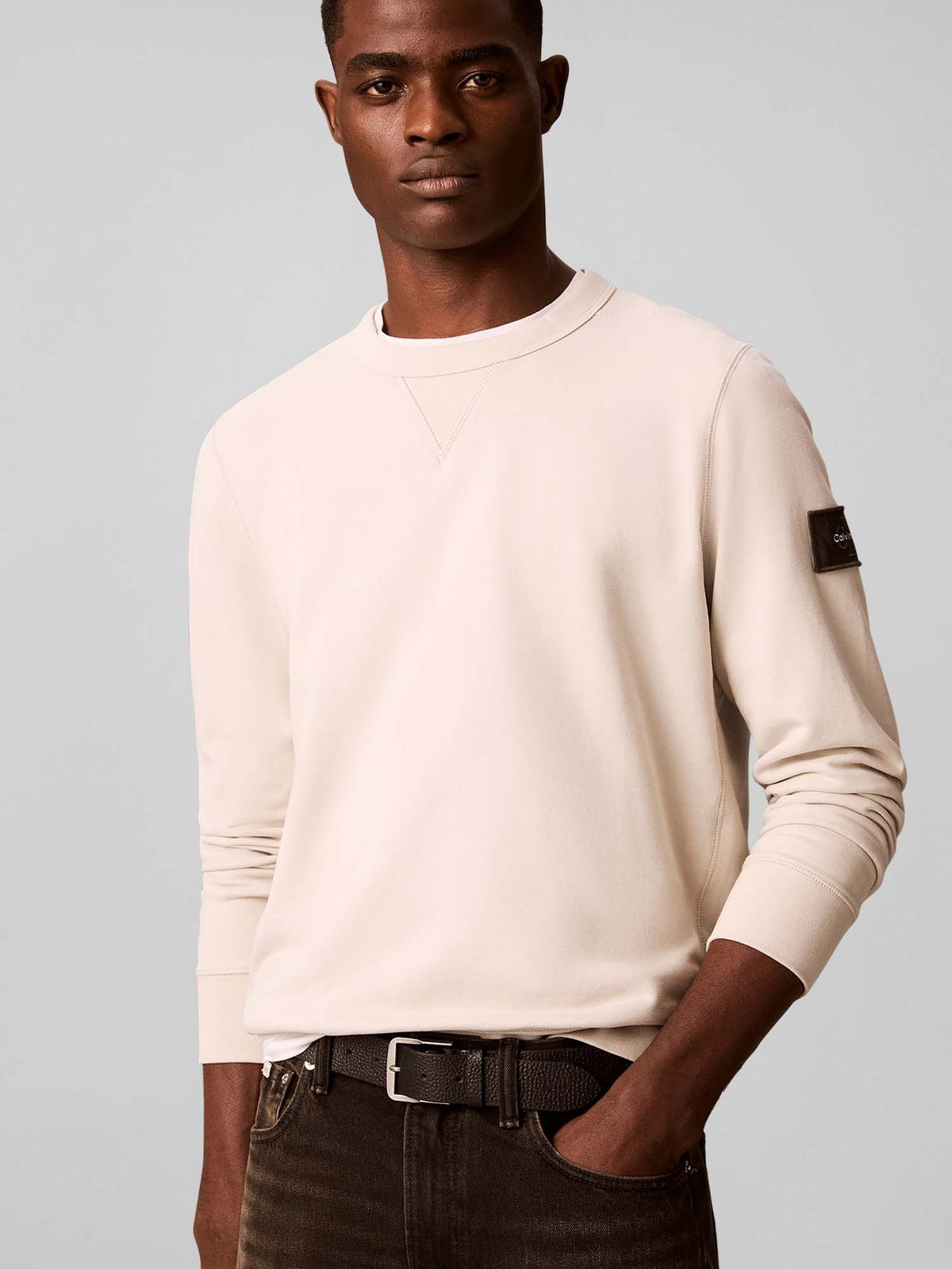 Ck 350TERRY badge felpa da uomo panna