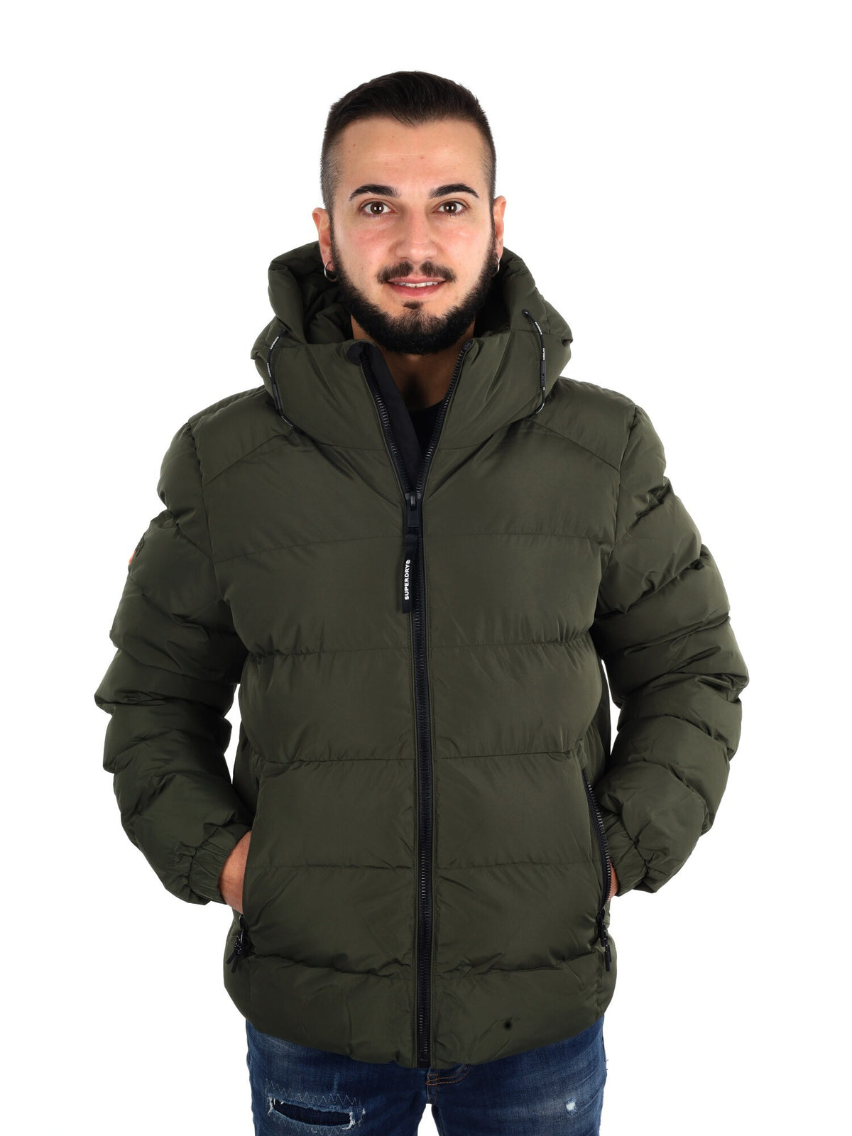 Superdry sport puffe giubbino da uomo verde militare