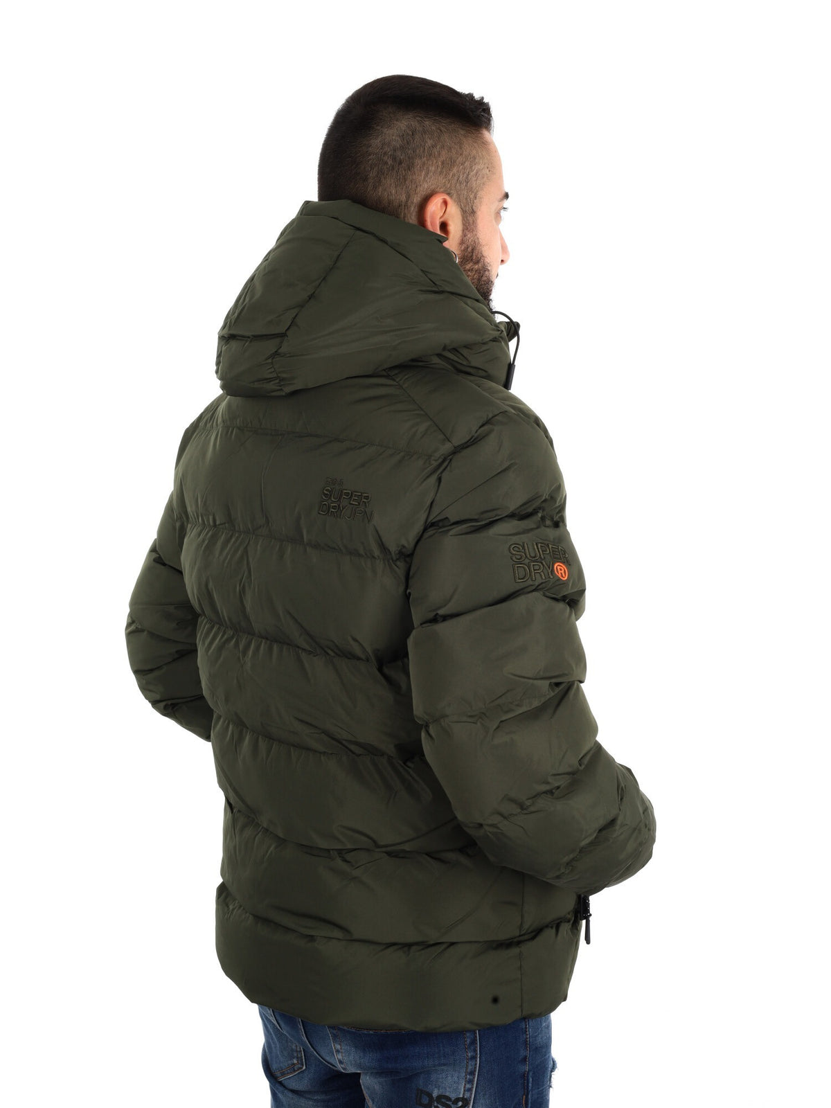 Superdry sport puffe giubbino da uomo verde militare
