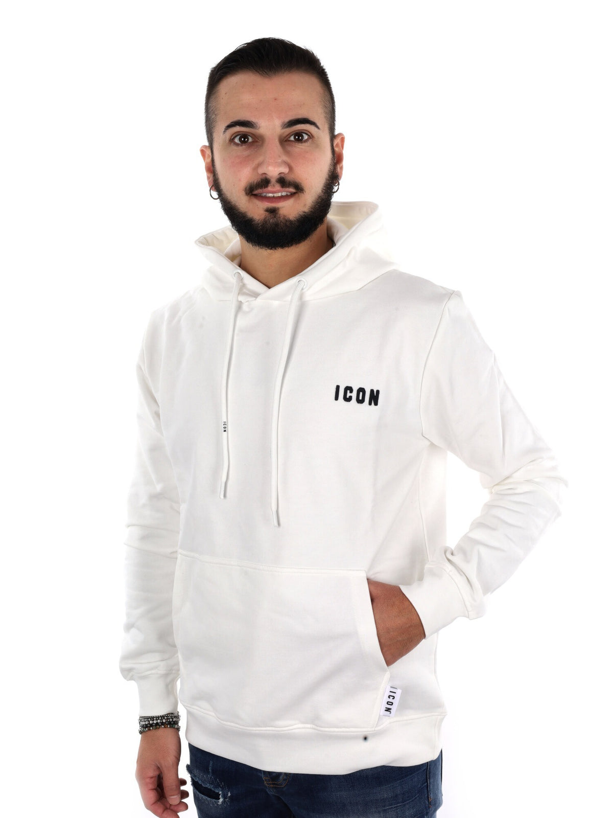 Icon felpa cappuc ft da uomo panna