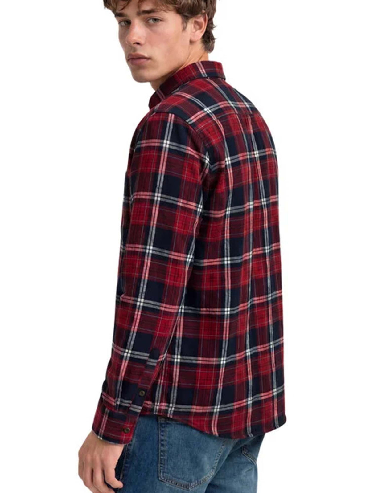 Superdry l/s cotton camicia da uomo rosso blu