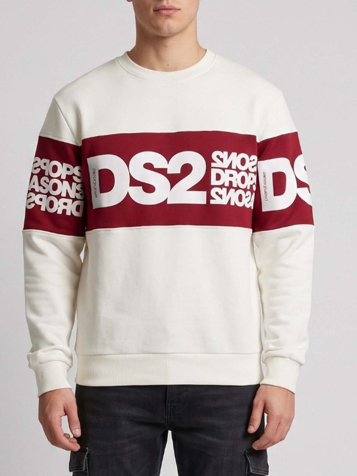DS2 felpa girocollo da uomo bianco-rosso
