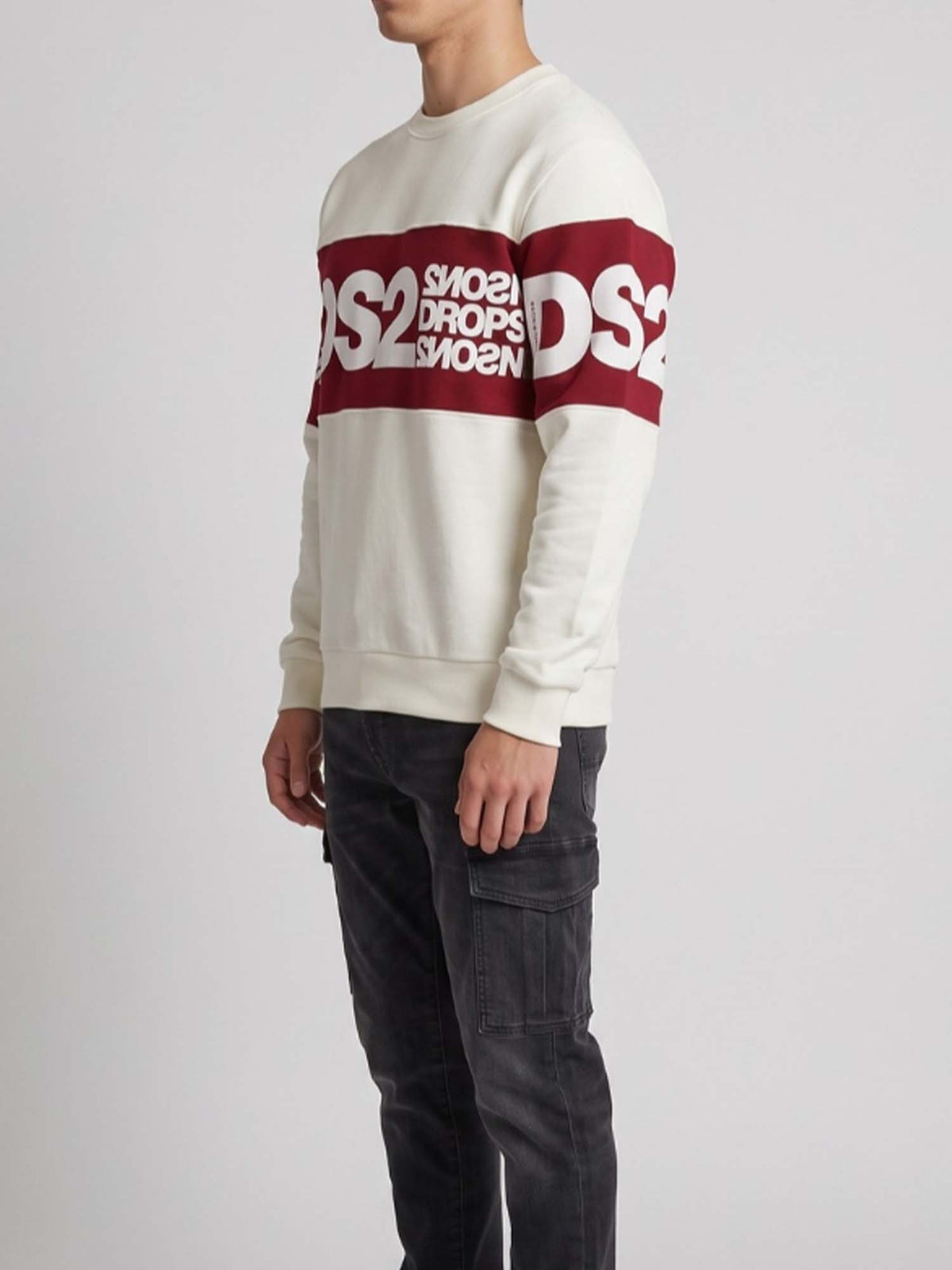 DS2 felpa girocollo da uomo bianco-rosso