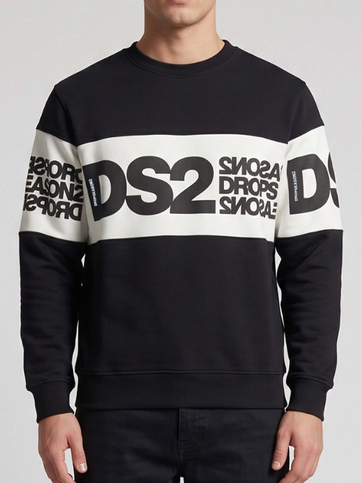 DS2 felpa girocollo da uomo nero-bianco