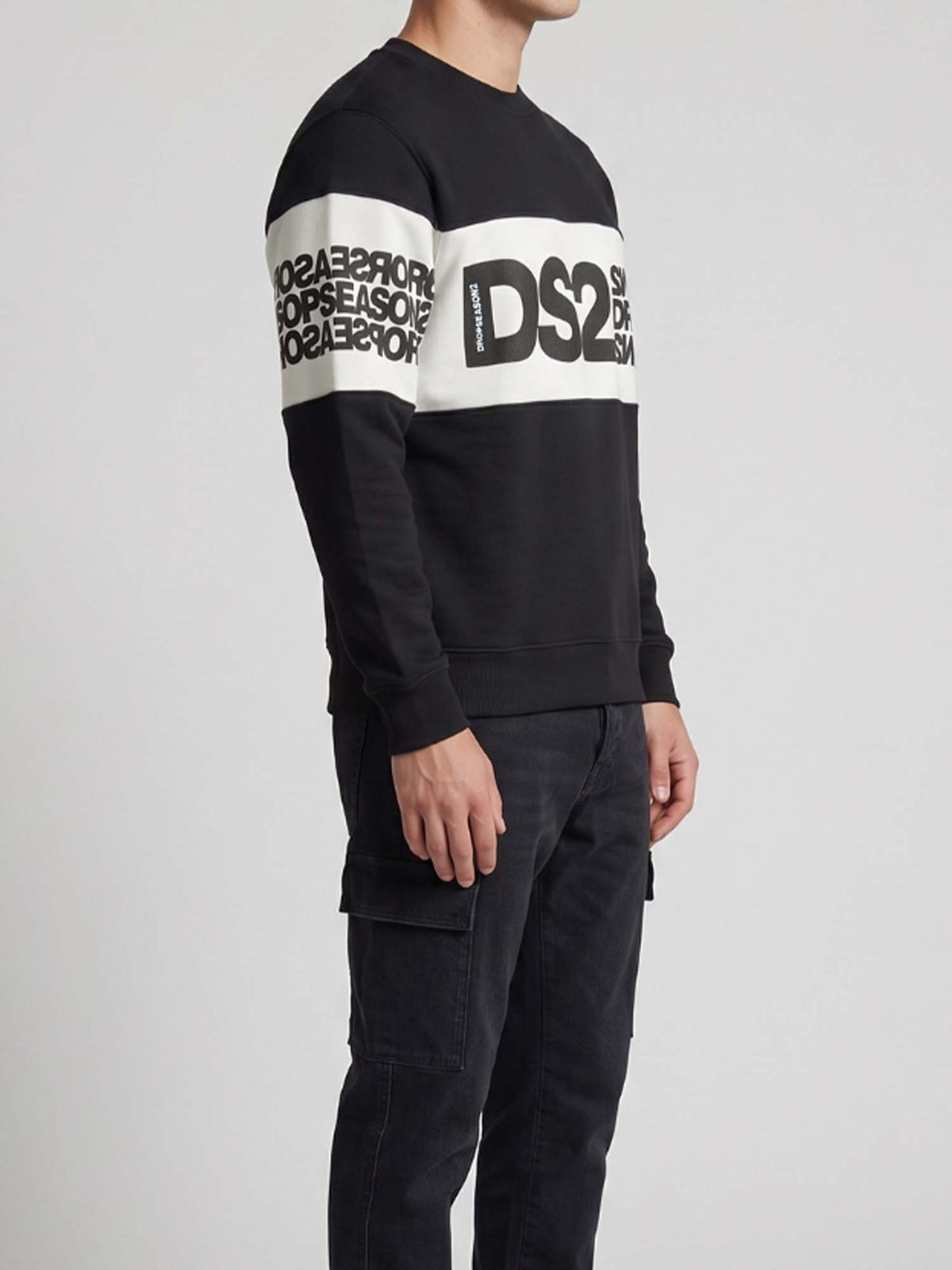 DS2 felpa girocollo da uomo nero-bianco