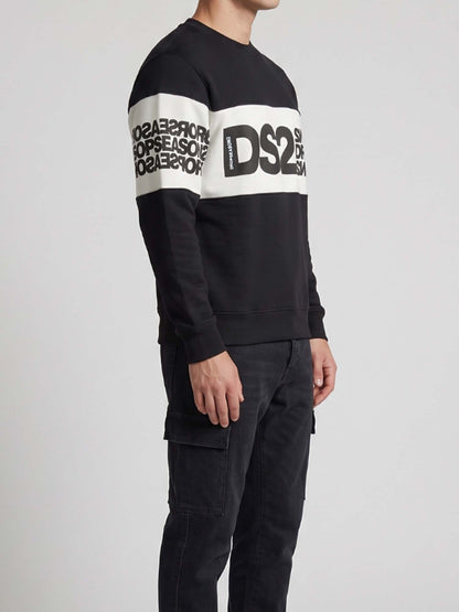 DS2 felpa girocollo da uomo nero-bianco
