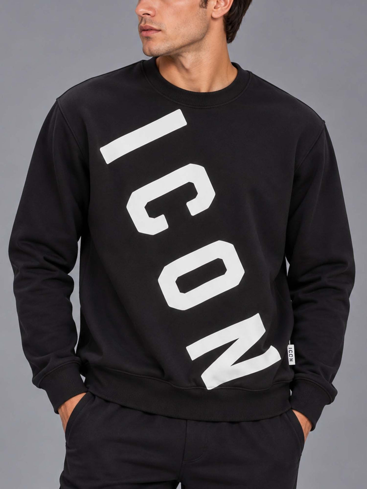 Icon felpa girocollo da uomo nero