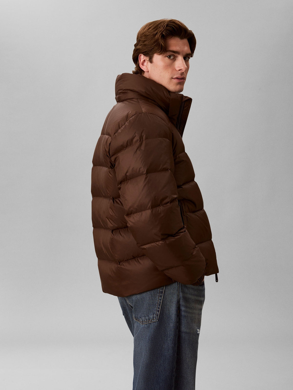Ck nylon zip puffer giubbino da uomo marrone