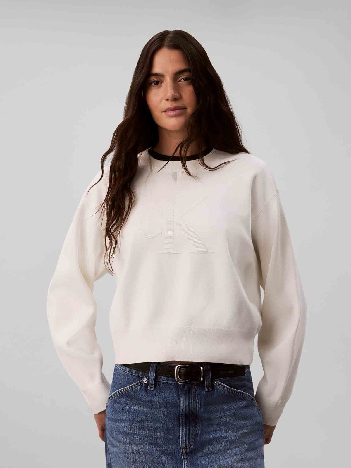 Ck logo ottoman maglia da donna bianco