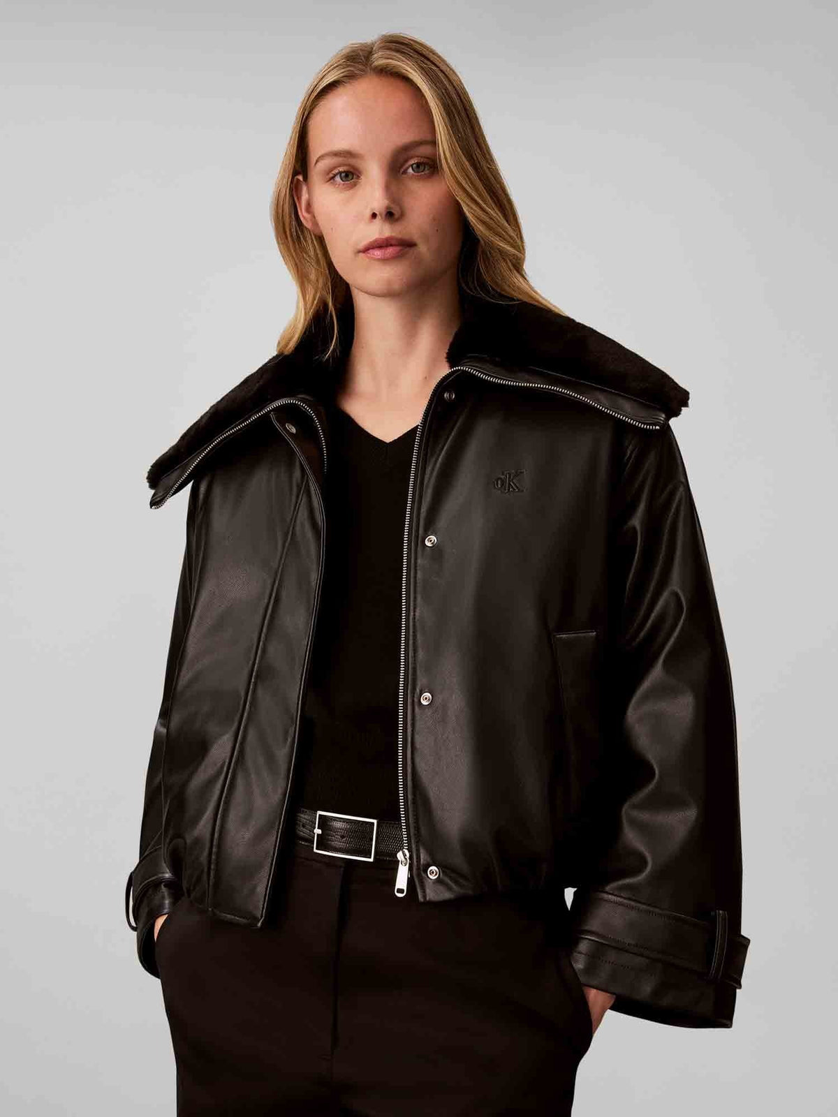 Ck faux leather giubbino da donna nero
