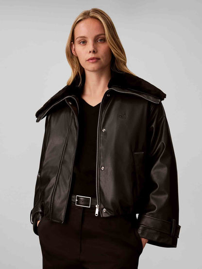 Ck faux leather giubbino da donna nero