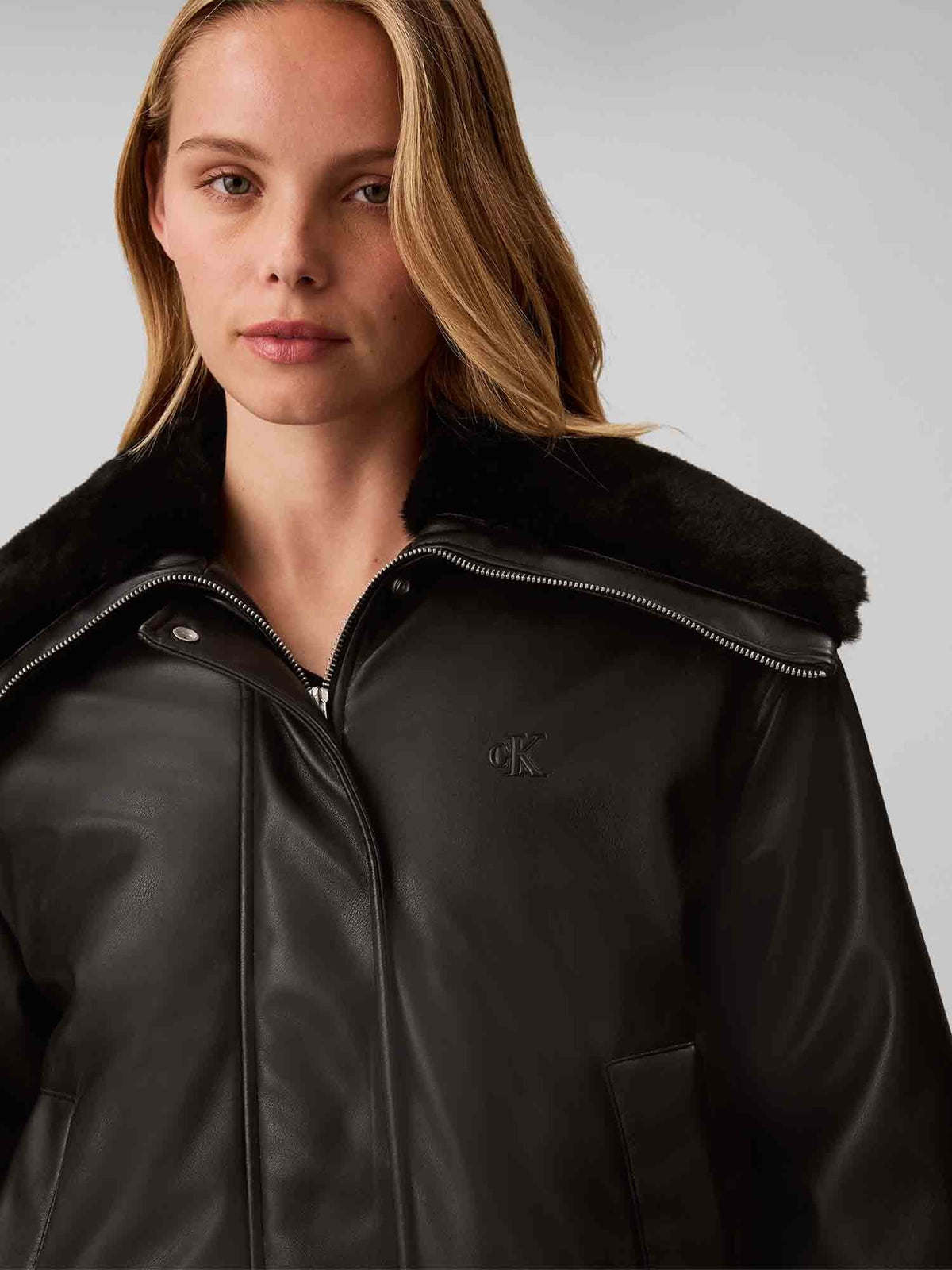 Ck faux leather giubbino da donna nero