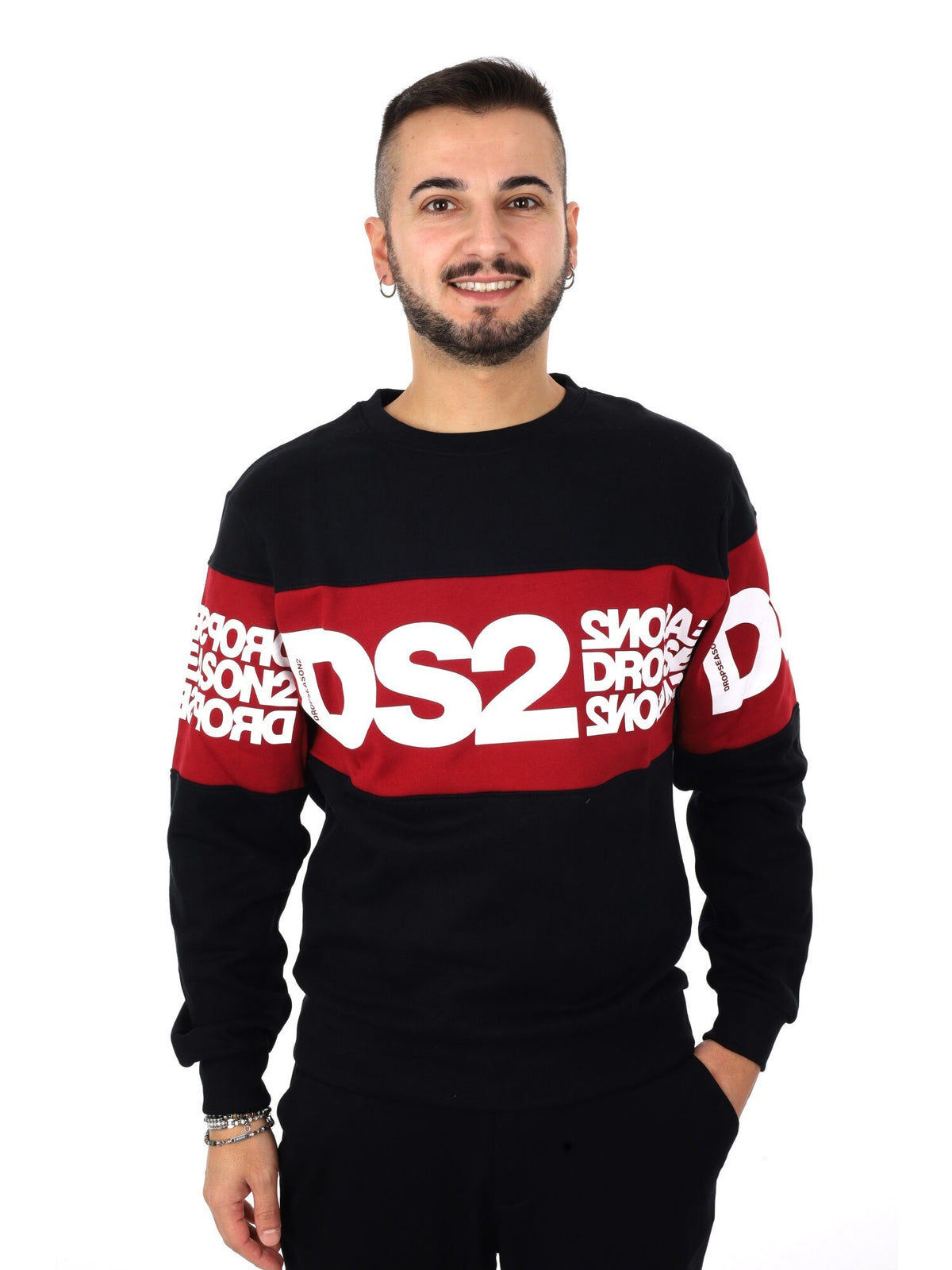 DS2 felpa girocollo da uomo nero rosso