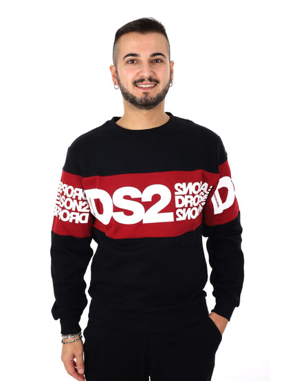 DS2 felpa girocollo da uomo nero rosso